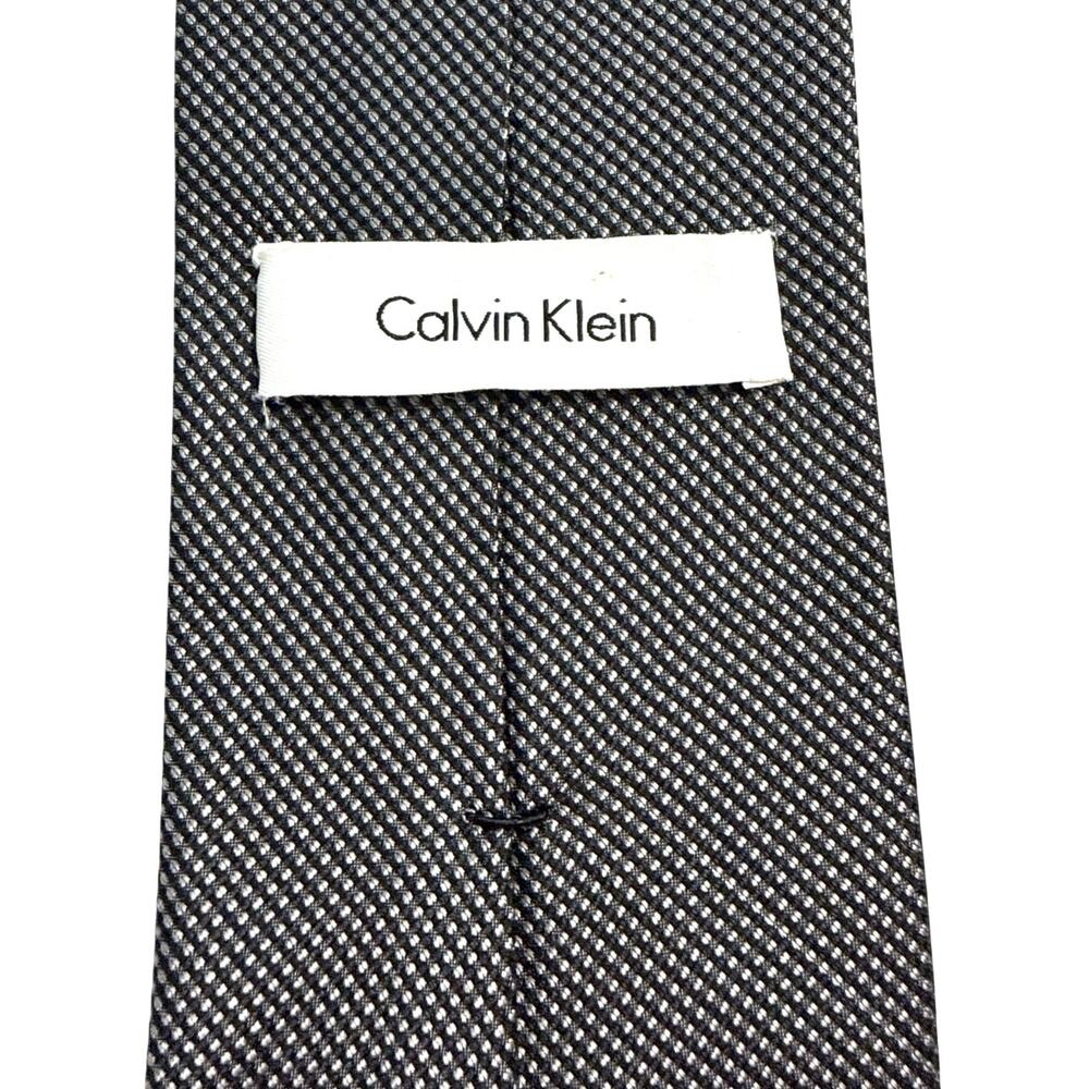 Calvin Klein Men’s Silk Tie Black Gray Geometric Woven Necktie - Picture 3 of 6